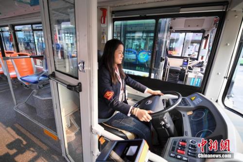 资料图：11月5日，湖南长沙123路的公交女司机在透明的驾驶隔离区驾驶汽车。<a target='_blank' href='http://www.chinanews.com/'>中新社</a>记者 杨华峰 摄