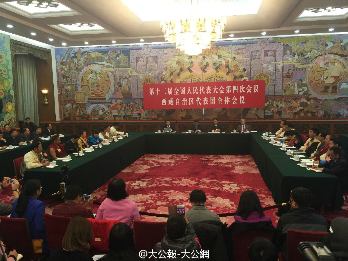 3月7日下午，全国人大西藏代表团全体会议在人民大会堂召开